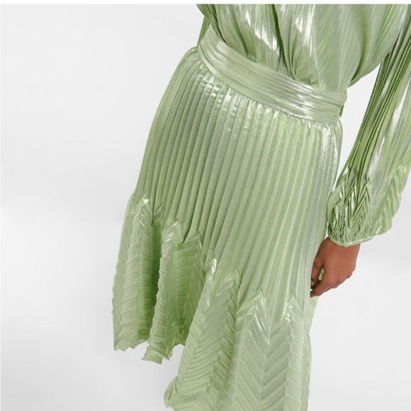 Jonathan Simkhai pleated silk blend midi skirt metallic green $631 NWT - Picture 5 of 13